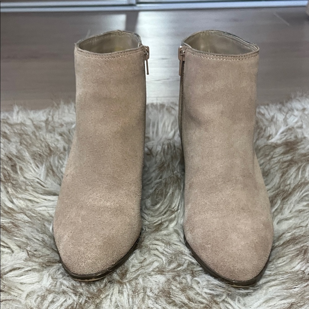 ALDO Women's Taupe Suede Ankle Boots - Classic Zip Heeled Bootie